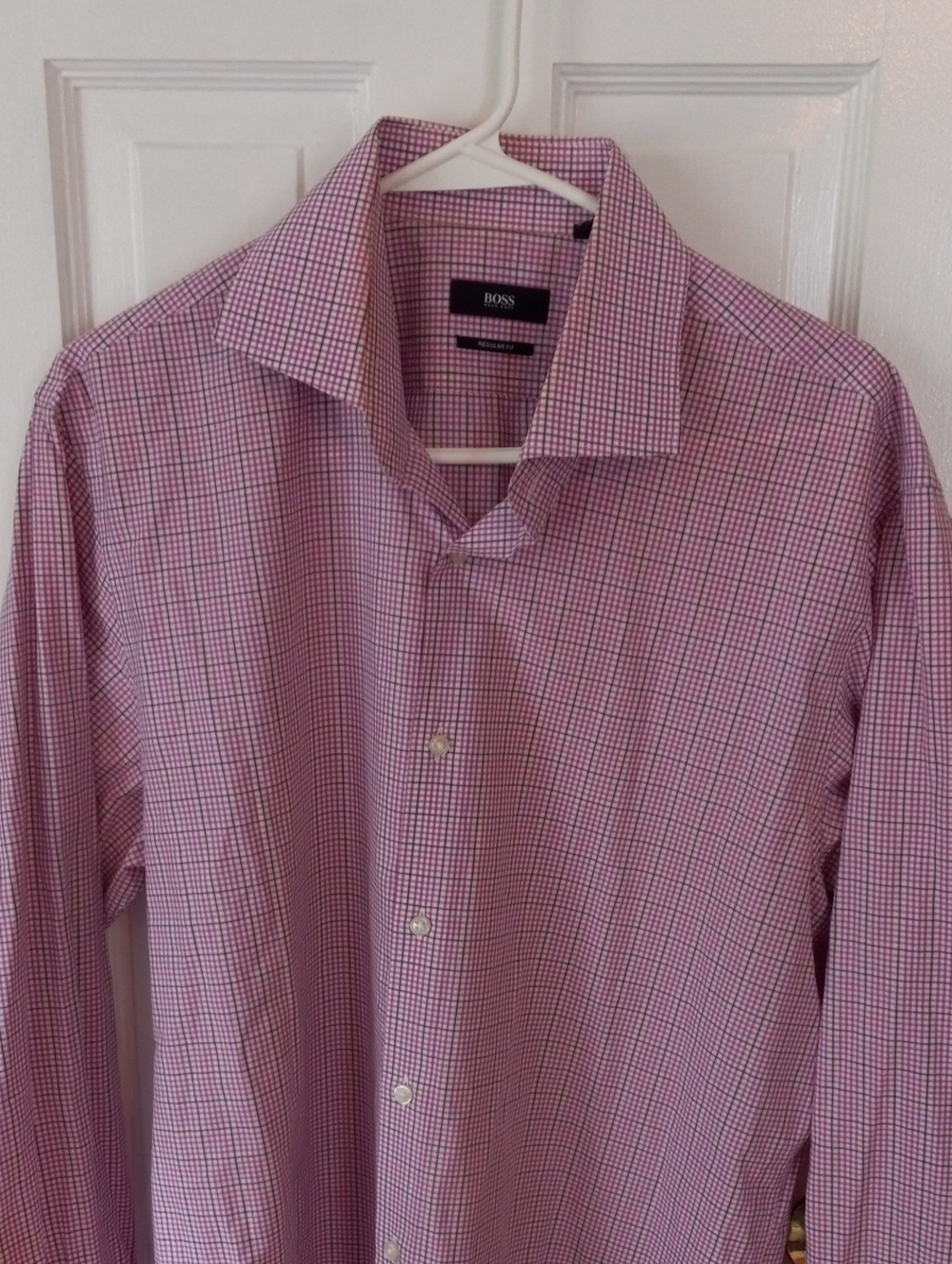 Hugo Boss Men's Pink Check Dress Shirt